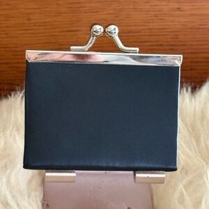 Vintage Black Leather Silver Trim Coin Wallet